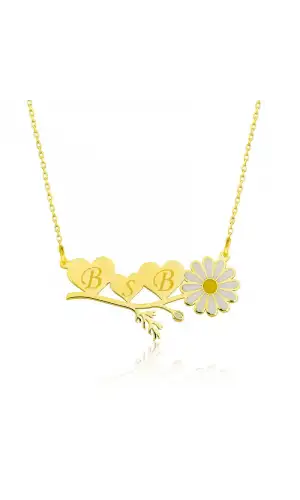 ​Gümüş Gold Kişiye Özel Kalpli Papatya Kolye