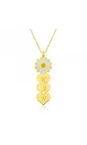 ​Gümüş Gold Kişiye Özel Kalpli Papatya Kolye