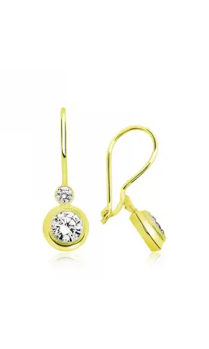 ​Gümüş Gold Sallantılı Tek Taş Küpe