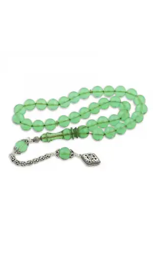 ​Gümüş Püskül Yeşil Küre Ateş Kehribar Tesbih