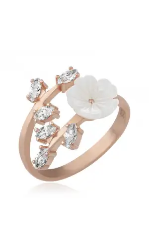 ​Gümüş Rose Beyaz Bahar Çiçeği Yüzük