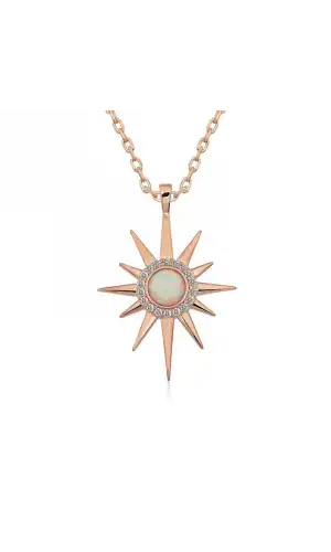 ​Gümüş Rose Beyaz Opal Taşlı Kutup Yıldızı Kolye