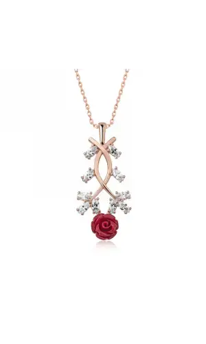 ​Gümüş Rose Kırmızı Gül Kolye