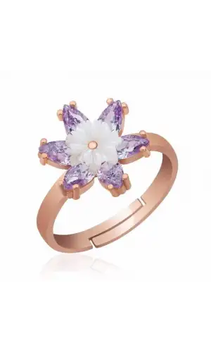 ​Gümüş Rose Lila Lotus Çiçeği Yüzük