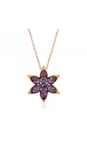 ​Gümüş Rose Mor Çiçek Kolye
