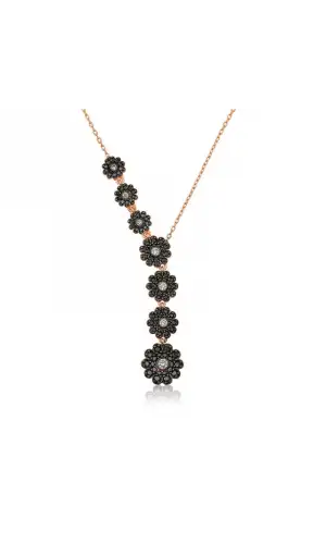 ​Gümüş Rose Sıralı Çiçekler Kolye