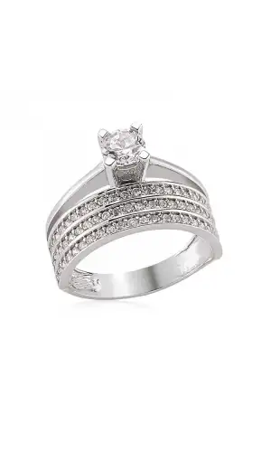 Gümüş 3 Sıralı Tek Taş Bayan Yüzük