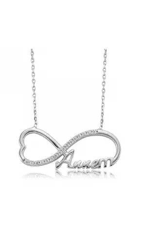 Gümüş Annem Yazılı Sonsuzluk Bayan Kolye