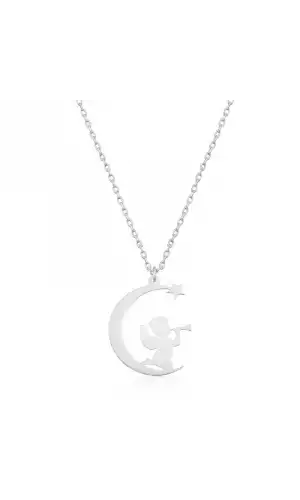 Gümüş Ayda Oturan Melek Bayan Kolye