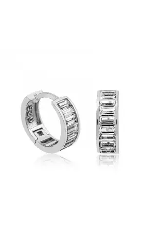 Gümüş Baget Taşlı Halka Küpe