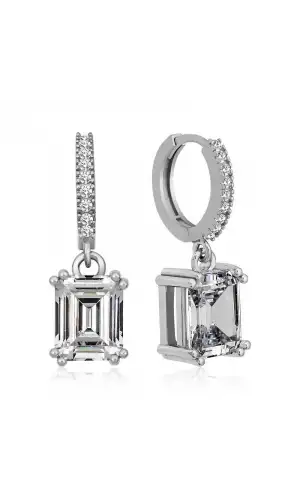 Gümüş Baget Taşlı Halka Küpe