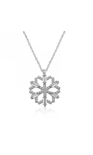 Gümüş Baget Taşlı Kar Tanesi Kolye