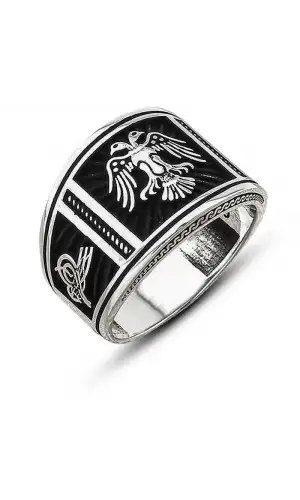 Gümüş Çift Başlı Kartal Erkek Yüzük