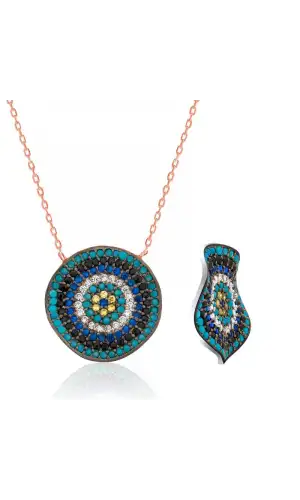 Gümüş Dalgalı Nazar Bayan Kolye