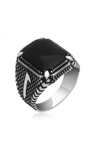 Gümüş Elif Oniks Erkek Yüzük
