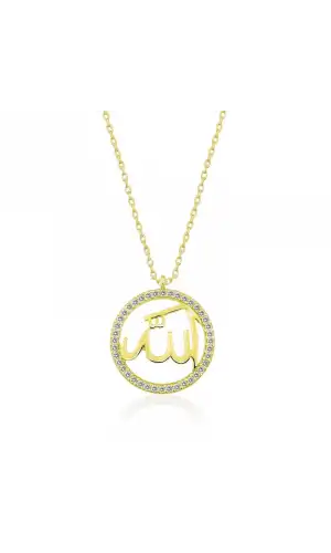 Gümüş Gold Arapça Allah Yazılı Bayan Kolye