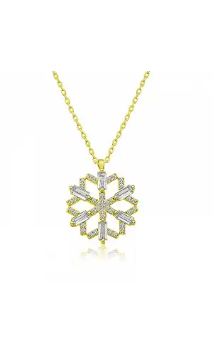 Gümüş Gold Baget Taşlı Kar Tanesi Kolye