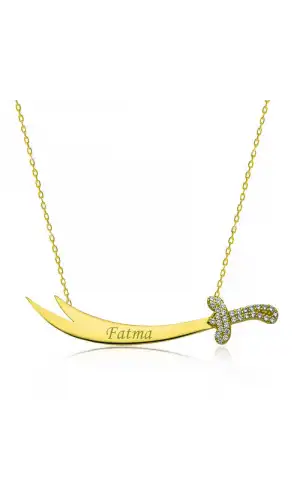 Gümüş Gold İsimli Zülfikar Kılıcı Bayan Kolye