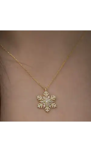 Gümüş Gold Kar Tanesi Kolye