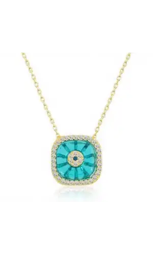 Gümüş Gold Kare Camgöz Nazar Bayan Kolye