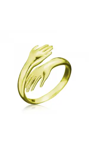 Gümüş Gold Sarılan Eller Yüzük