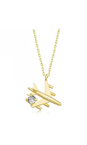 Gümüş Gold Tek Taşlı Uçak Kadın Kolye