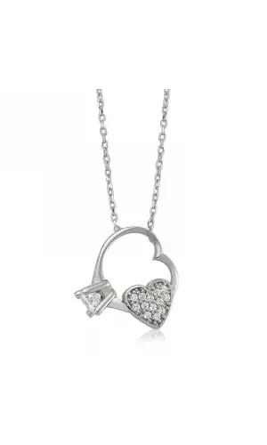 Gümüş Kalp Tek Taş Bayan Kolye