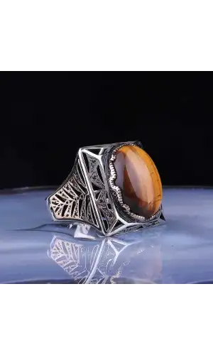 Gümüş Kaplangözü Taşlı Kare Erkek Yüzük