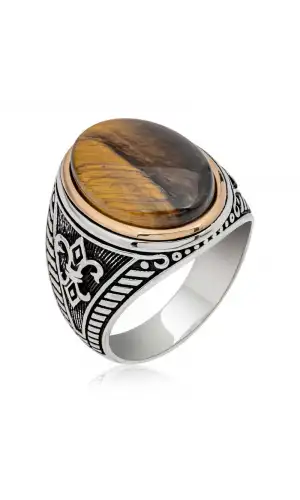 Gümüş Kaplangözü Taşlı Oval Erkek Yüzük