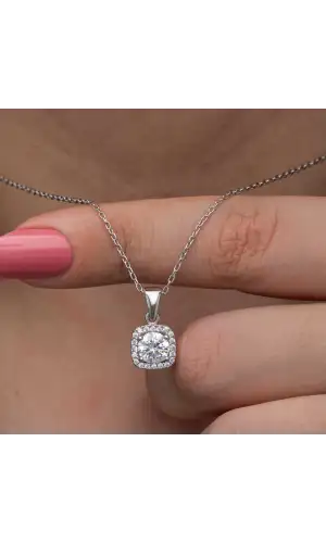 Gümüş Kare Montür Tek Taş Kadın Kolye