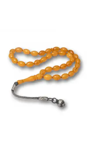 Gümüş Kazaz Püsküllü Sıkma Kehribar Tesbih