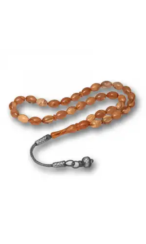 Gümüş Kazaz Püsküllü Sıkma Kehribar Tesbih