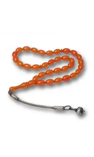 Gümüş Kazaz Püsküllü Sıkma Kehribar Tesbih