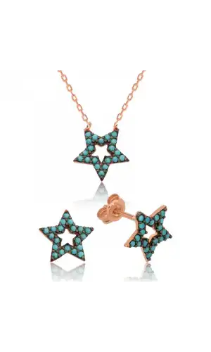 Gümüş Mavi Yıldız Bayan Set