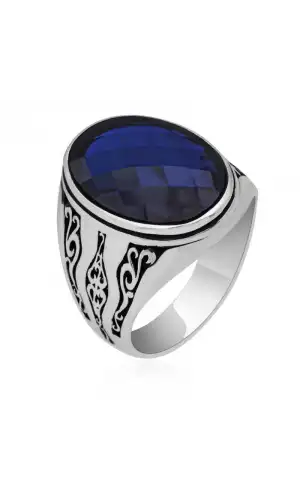 Gümüş Mavi Zirkon Taşlı Erkek Yüzük