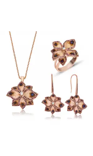 Gümüş Menekşe Çiçeği Bayan Set