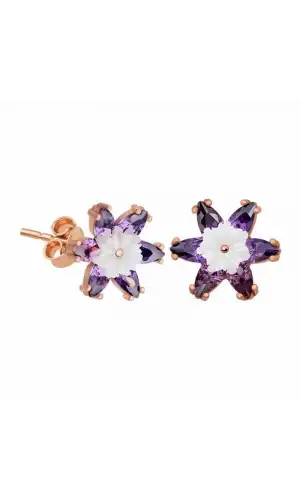 Gümüş Mor Lotus Çiçeği Küpe