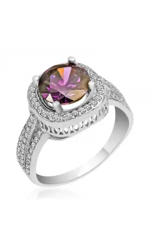 Gümüş Mor Yuvarlak Bayan Yüzük