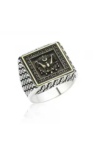 Gümüş Osmanlı Devlet Armalı Erkek Yüzük
