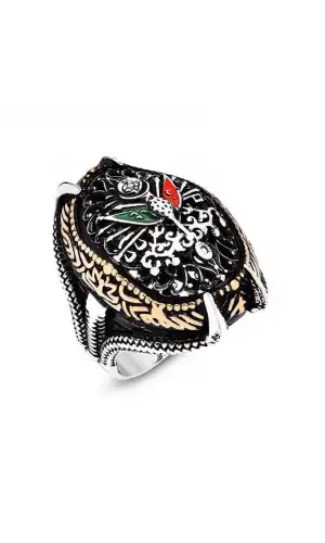 Gümüş Osmanlı Devlet Armalı Pençe Erkek Yüzük