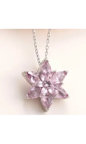 Gümüş Pembe Lotus Çiçeği Kolye
