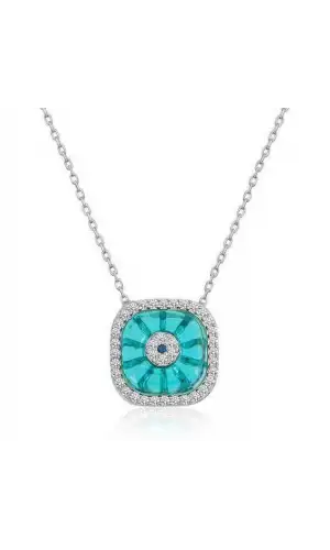 Gümüş Rodyum Kare Camgöz Nazar Bayan Kolye