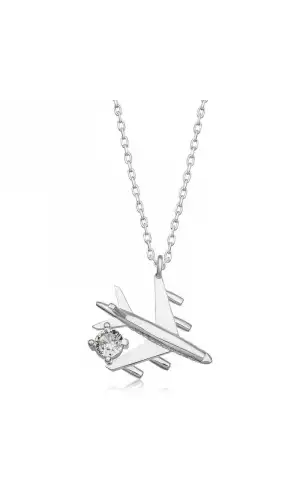 Gümüş Rodyum Tek Taşlı Uçak Kadın Kolye