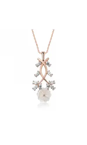 Gümüş Rose Beyaz Bahar Çiçeği Kolye