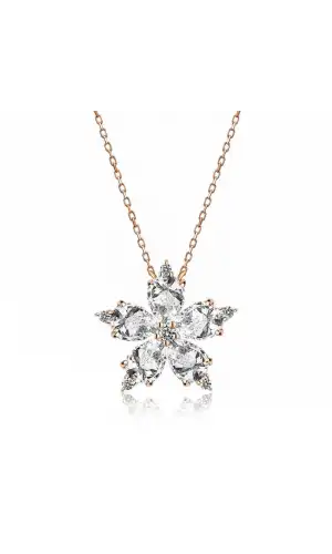 Gümüş Rose Beyaz Kamelya Çiçeği Kolye