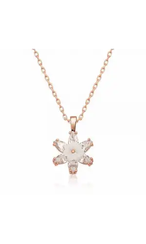 Gümüş Rose Beyaz Lotus Çiçeği Kolye