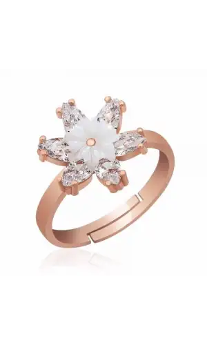 Gümüş Rose Beyaz Lotus Çiçeği Yüzük