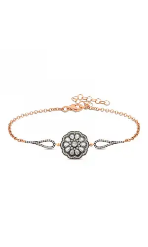 Gümüş Rose Çiçek Desenli Elmas Montür Bileklik