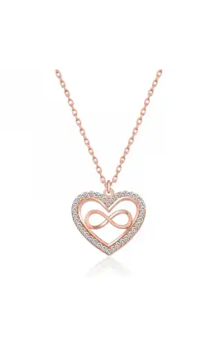 Gümüş Rose Kalp Sonsuzluk Bayan Kolye