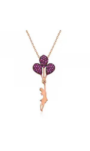 Gümüş Rose Kırmızı Balonlu Kız Kolye